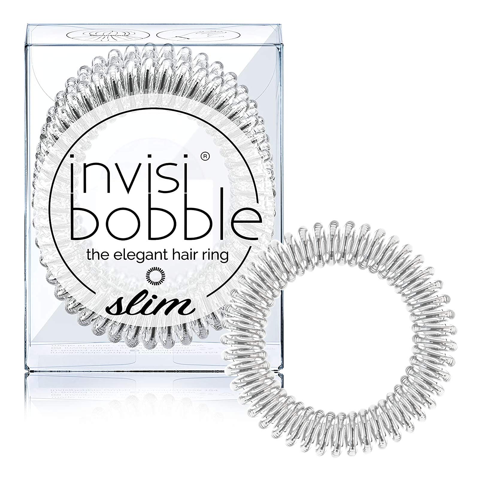 invisibobble SLIM Hair Ties, Chrome Sweet Chrome, 3 Pack - No Kink, Strong Hold, Stylish Bracelet - Suitable for All Hair Types