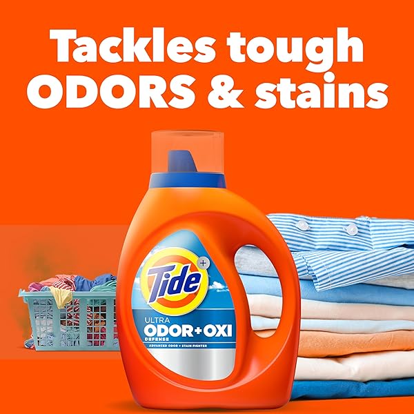 TIDE ULTRA ODOR DEFENSE PLUS OXI LIQUID LAUNDRY DETERGENT, 132 FL OZ, 94 LOADS, ADVANCED ODOR AND STAIN FIGHTING LAUNDRY DETERGENT LIQUID