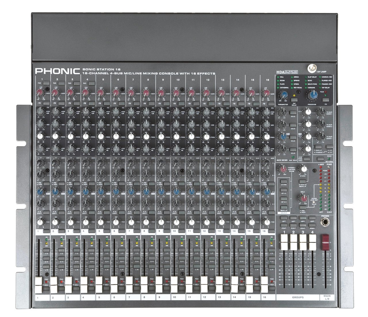 Amazon.com: Phonic Analog Mixer with 16 Mic/Line Inputs, 8 Direct Outputs,  6 AUX Sends, 4 AUX Returns, Digital FX, Dual-Position I/O Pod (Sonic  Station 16): ...