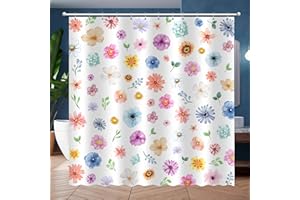 JWXCBIM Boho Floral Shower Curtain, Spring Colorful Botanical Flower Leaves Bohemian Fabric Shower Curtain Set with 12 Hooks, Bathroom Bathtub Accessories Decor Cloth Curtain 72x72 Inches