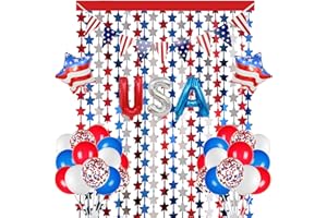 BONROPIN Red White and Blue Balloons Party Decorations with Patriotic Theme Foil Fringe Curtain for Graduation Party Supplies Nautical Veterans Memorial Day 4th of July Balloon Arch Decorations
