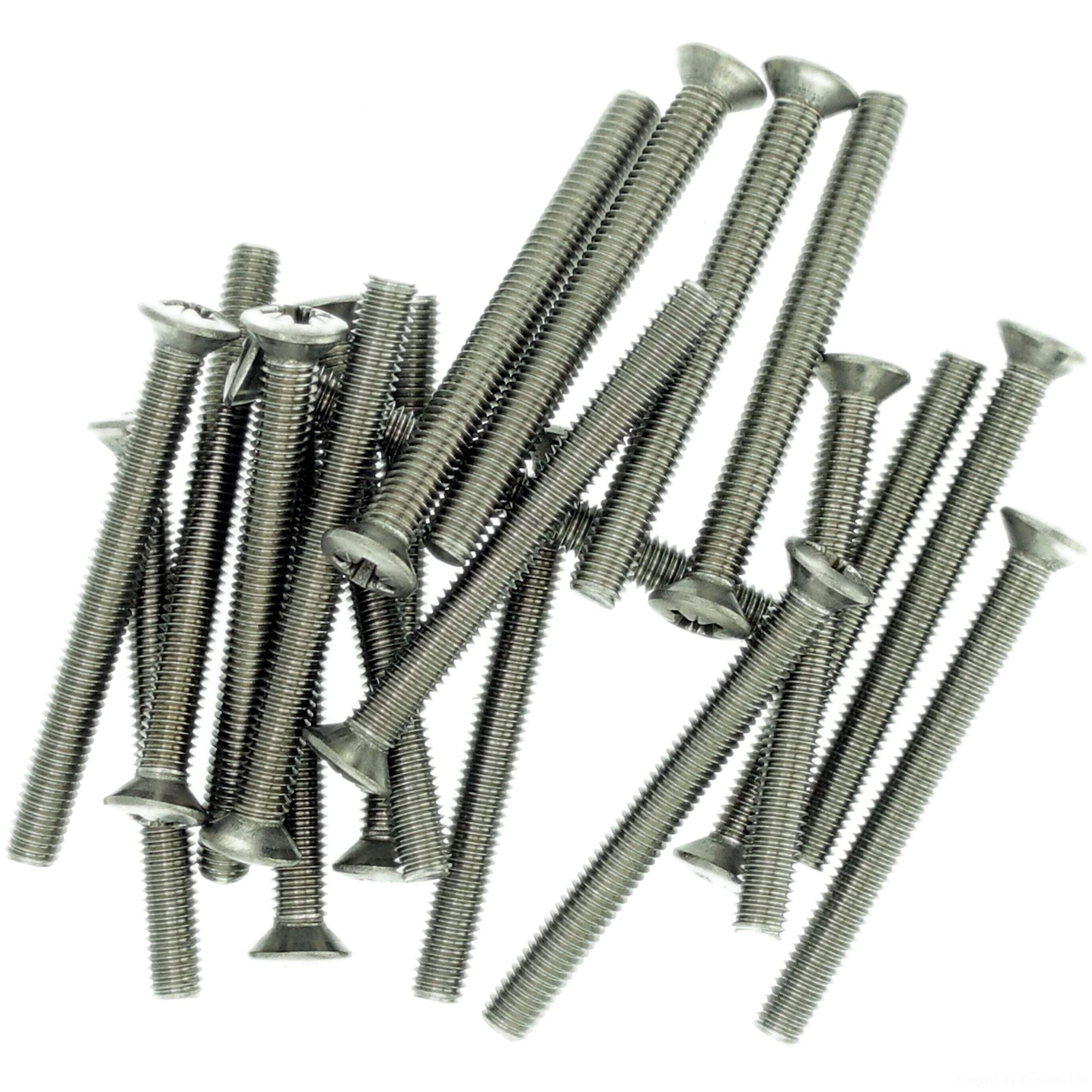 M2.5 (2.5mm x 12mm) Pozi Raised Countersunk Machine Screw (Bolt) - Stainless Steel (A2) (Pack of 20)