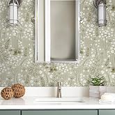 iPaste Sage Green Wallpaper Peel and Stick Floral Wallpaper for Bedroom Green Leaves Wildflowers Fern Botanical Wall Paper Removable Self Adhesive Floral Contact Paper for Cabinets and Drawers 17.5x80