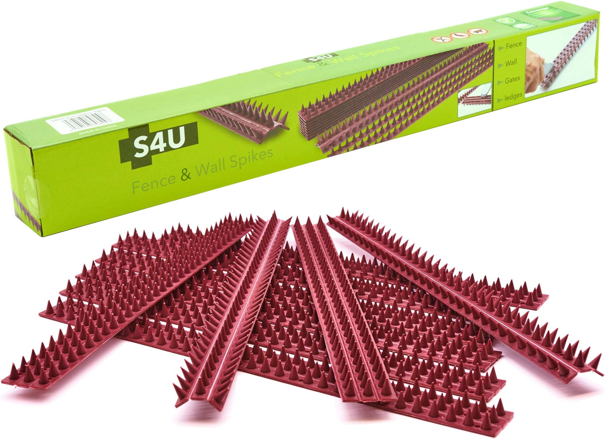 Plastic Wall and Fence Spikes Bird Deterrent Cat Repellent Pigeon Anti Climb Garden Security Intruder 50 x 4.5 x 1.5cm (7 Pack - 35m, Brown)
