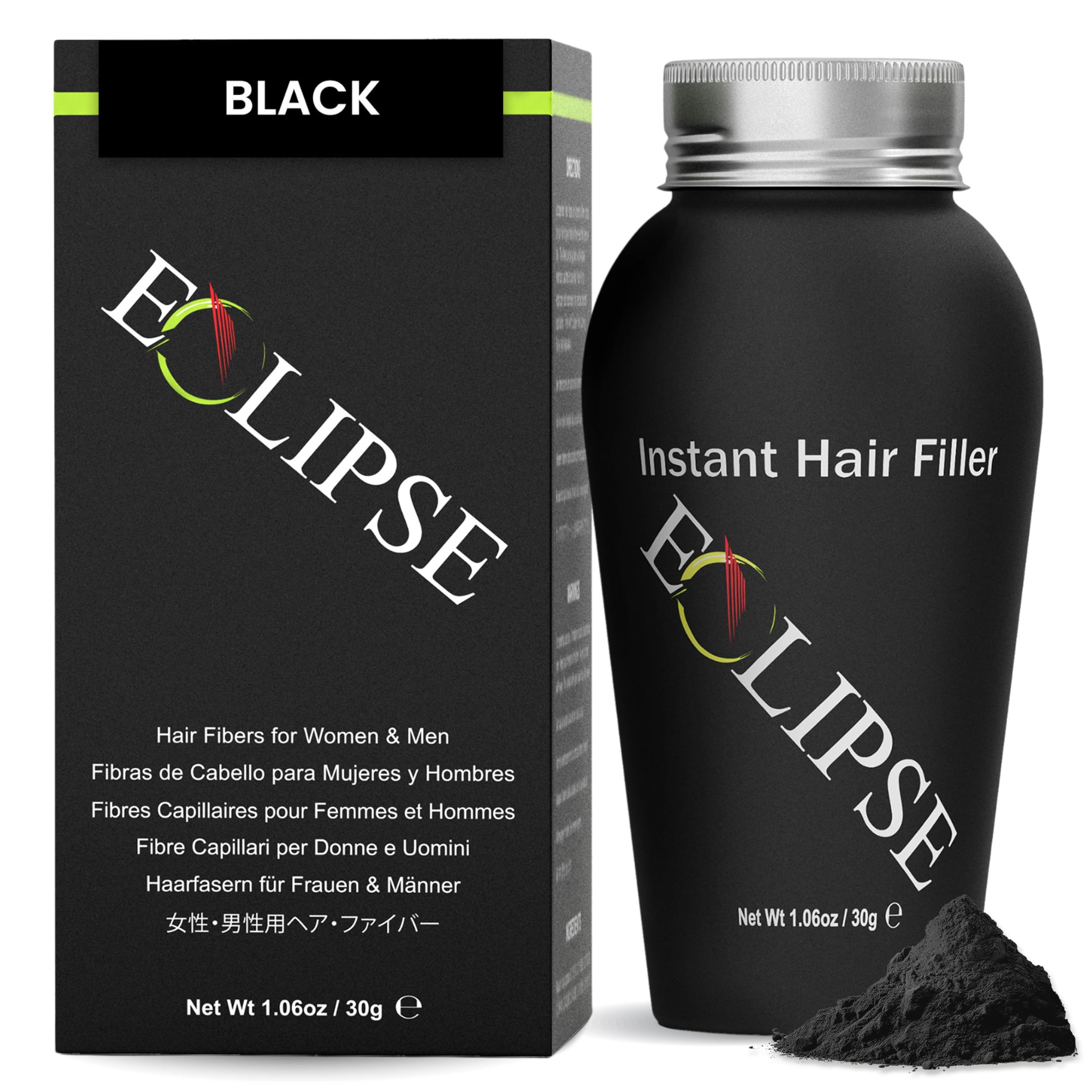 ECLIPSE Hair Fibres, Black, Natural Look Hair Building Fibres for Thinning Hair for Women & Men, Conceals Visible Hair Loss, 30g