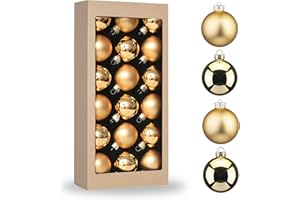 Amooca Christmas Glass Balls Decoration Festival Party Home Decors Holiday Xmas Tree Hanging Ornaments Set 18pc 1.8in Gold