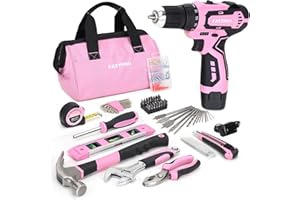 FASTPRO 175-Piece 12V Pink Drill Set, Cordless Lithium-ion Driver and Tool Kit, House Repairing Tool with 12-Inch Storage Bag, For DIY, Home Maintenance