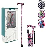 YOKABOZE Aluminum Adjustable Folding Cane with Floral Pattern &ndash; Twist-Lock Height to 38", Soft Ergonomic Handle &amp; Safety Wrist Strap, Lightweight 3.5lbs for Women Seniors