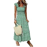 ANRABESS Womens Summer Sleeveless Maxi Dress Square Neck Smocked Boho Casual Ruffle Strap Flowy A-Line Long Beach Sundress