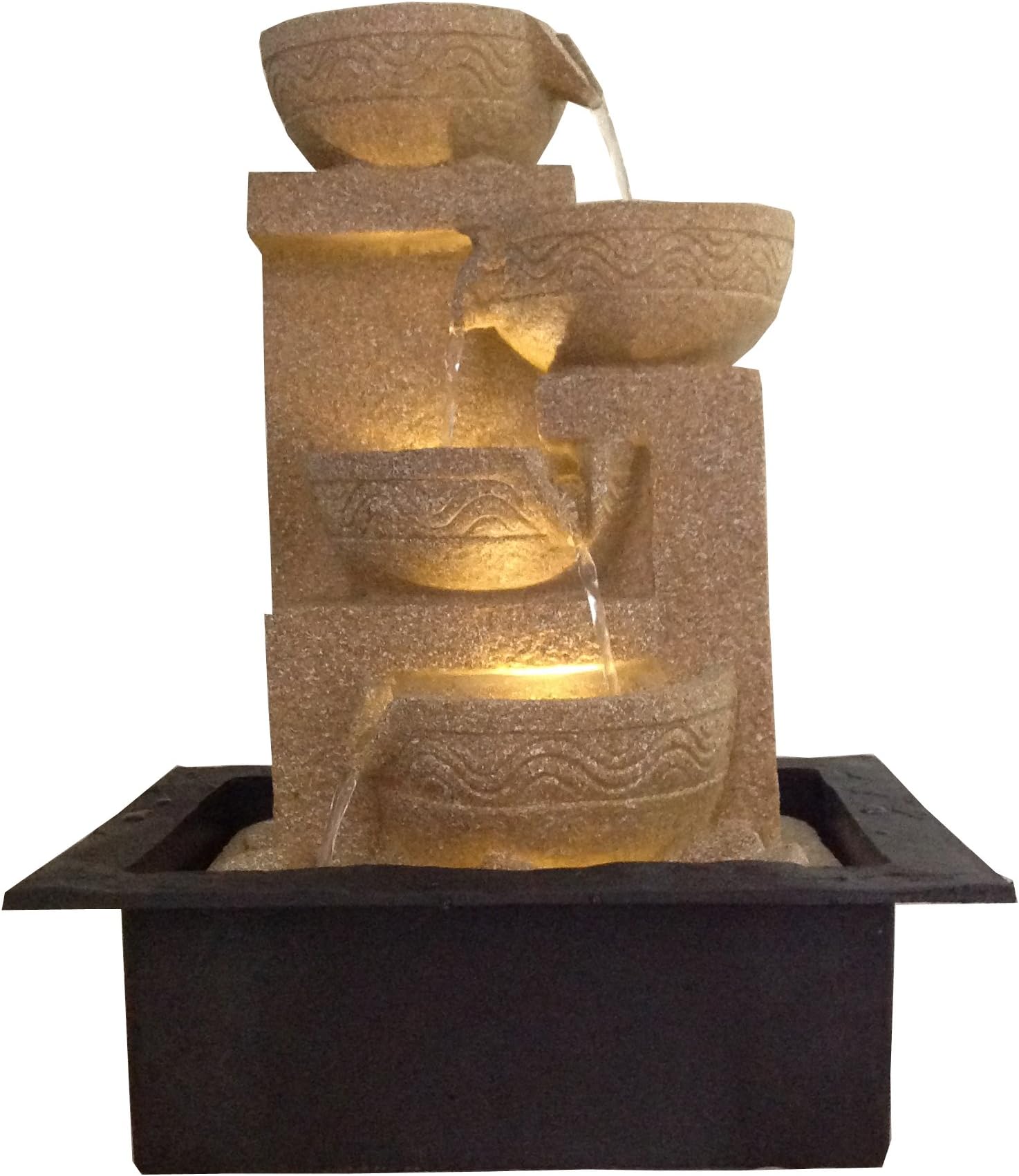 Chronikle Designer Polyresin 4 Steps Indoor Table Top Water Fountain with Led Lights and Waterpump( Brown, 41Cm X 31Cm X 23Cm )