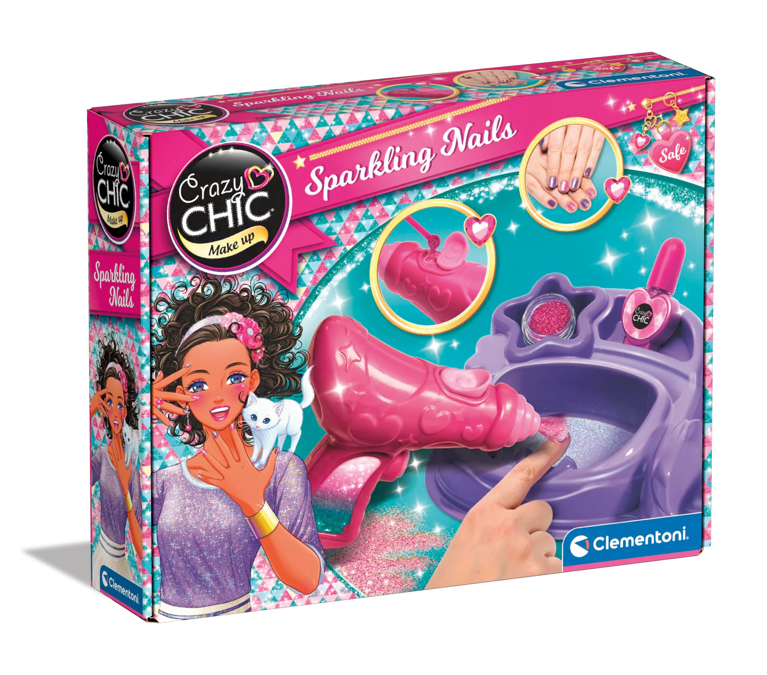 Clementoni- Crazy Chic Glitter Nail Art Set: Electric Nail Polish & Glitter for Sparkling Manicures (6+ Years)