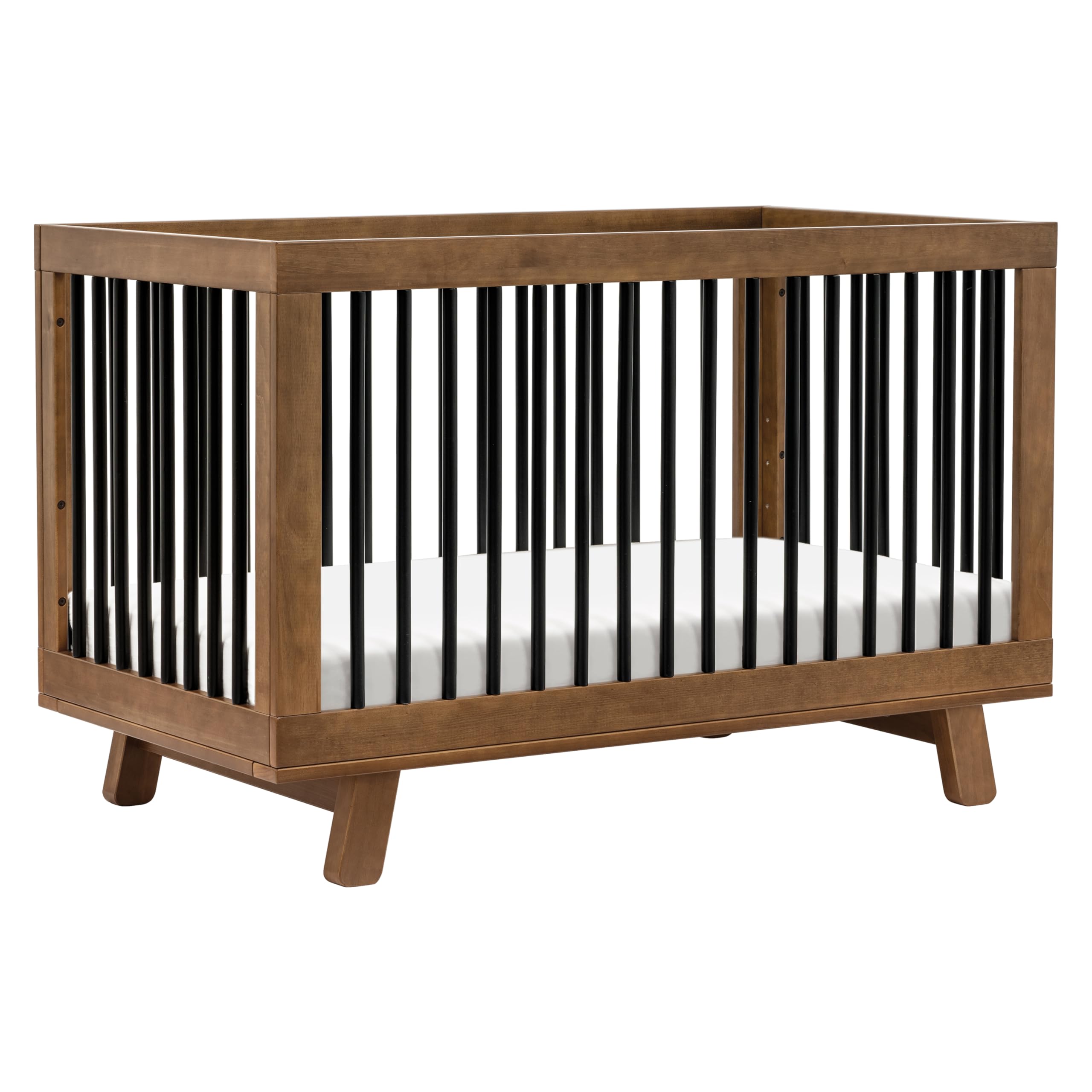 Photo 1 of Babyletto Hudson 3-in-1 Convertible Crib with Toddler Bed Conversion Kit in Natural Walnut/Black, Greenguard Gold Certified