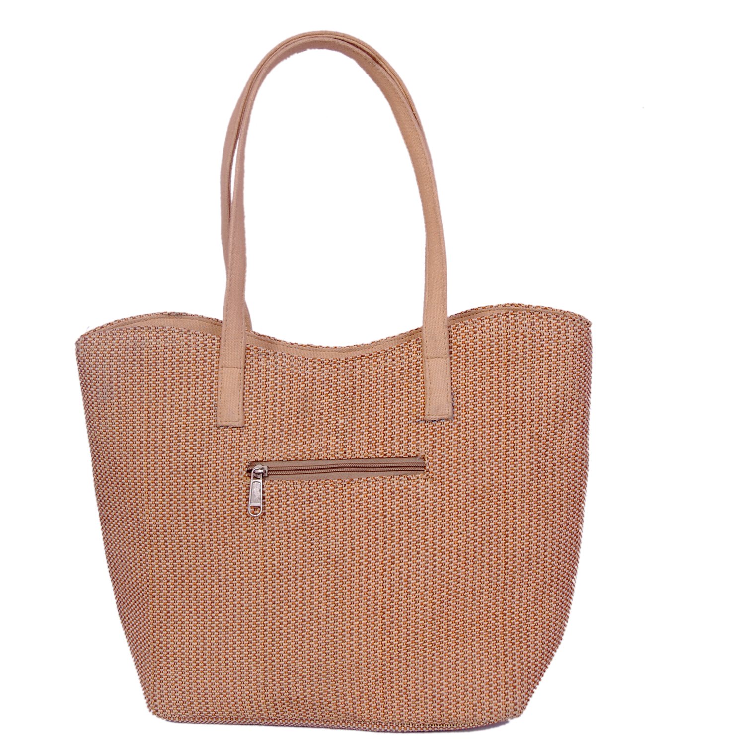 womaniya jute and canvas women's handbag - brown (woman-1129)