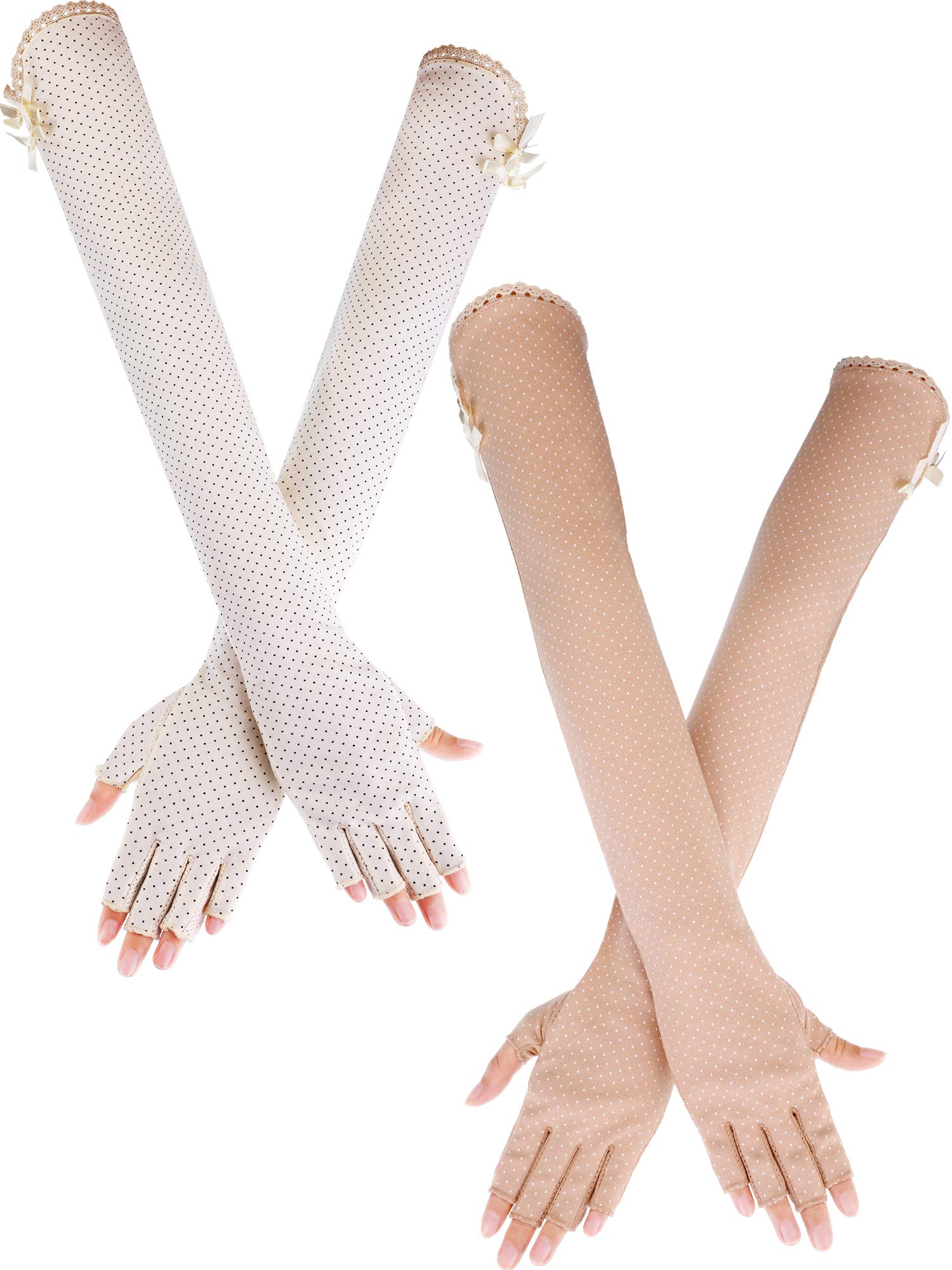 Photo 1 of 2 Pairs Women UV Sun Protection Driving Gloves Touchscreen Cotton Arm Sun Block Gloves for Outdoor Sports Summer Supplies (Color Set 4)