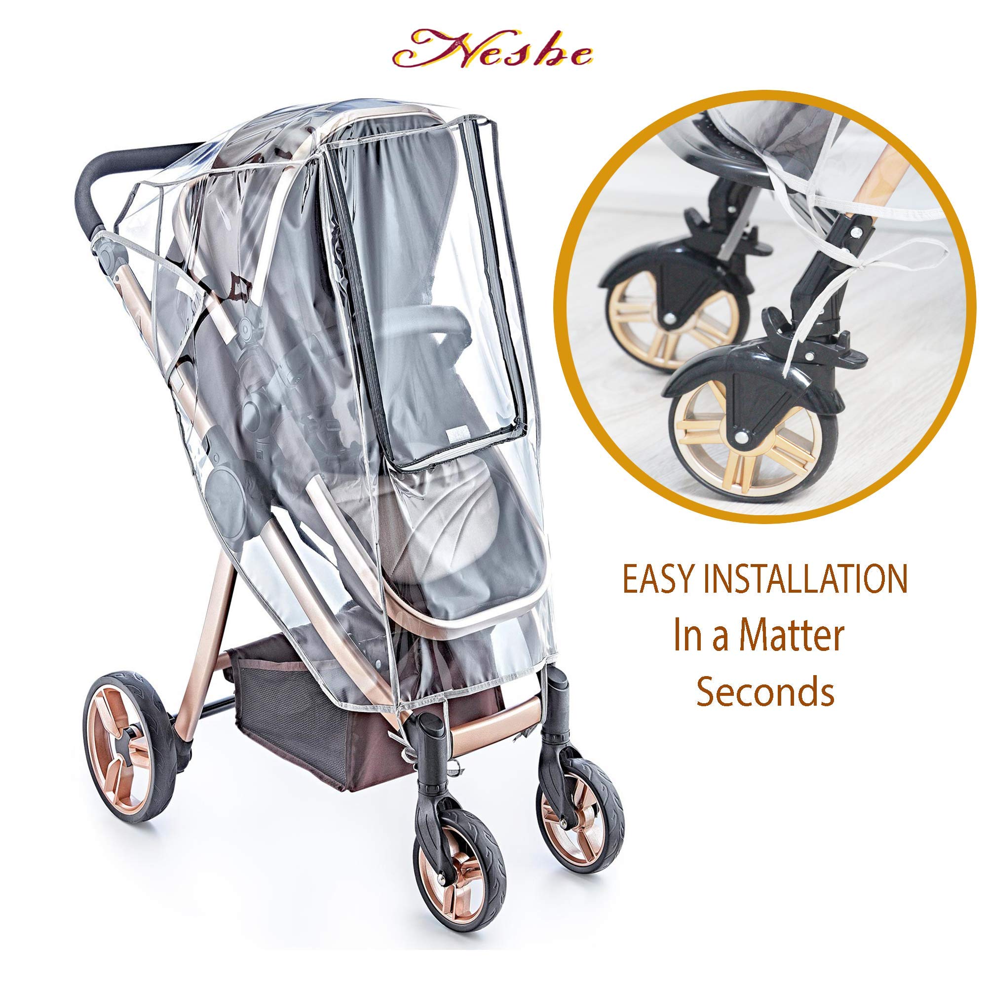 NESHE Baby Stroller Rain Cover Universal Weather Shield for Umbrella