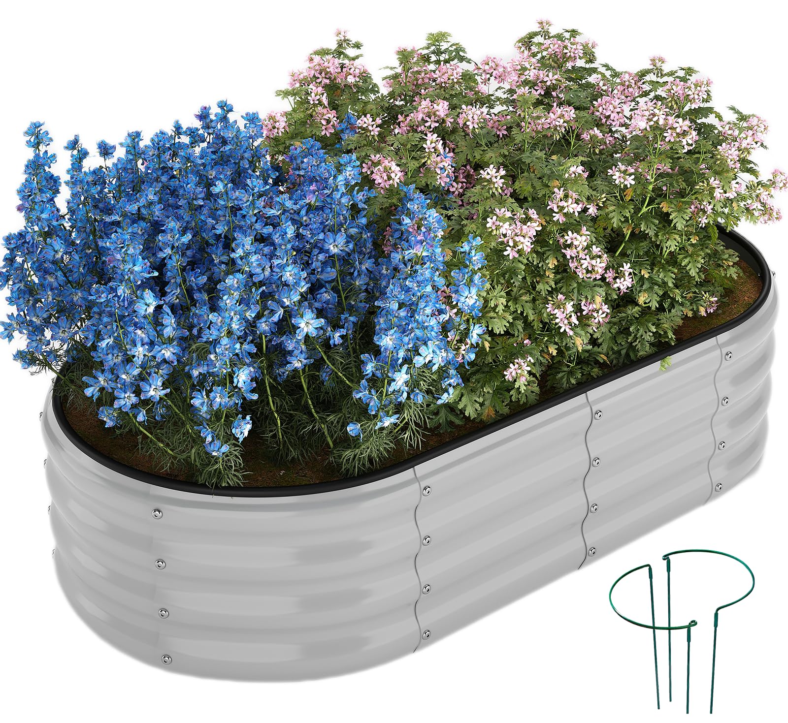 ZFHgarden Galvanized Planter Outdoor Galvanized Metal Planter Round Raised Garden Bed Kit for Gardening Outdoor 1CP Gray 4X2X1FT Image