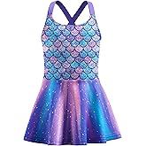 LQSZ Girls One Piece Floral Skirted Swimsuit Modest Beach Swim Dress for Kids 3-12Years