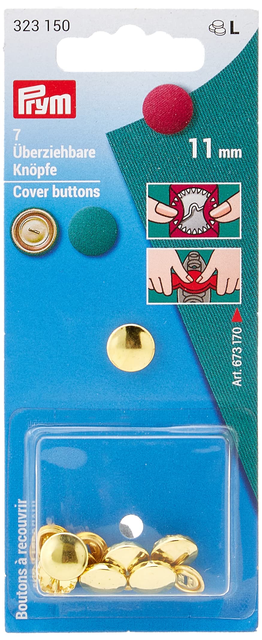 Prym 11 mm Cover Buttons without Tool, Pack of 7, Brass Silver