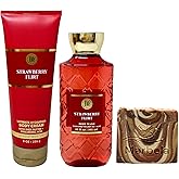 Bath & Body Works Strawberry Flirt Body Cream and Body Wash Duo Set with a Clay Baby Bar Soap - Full Size