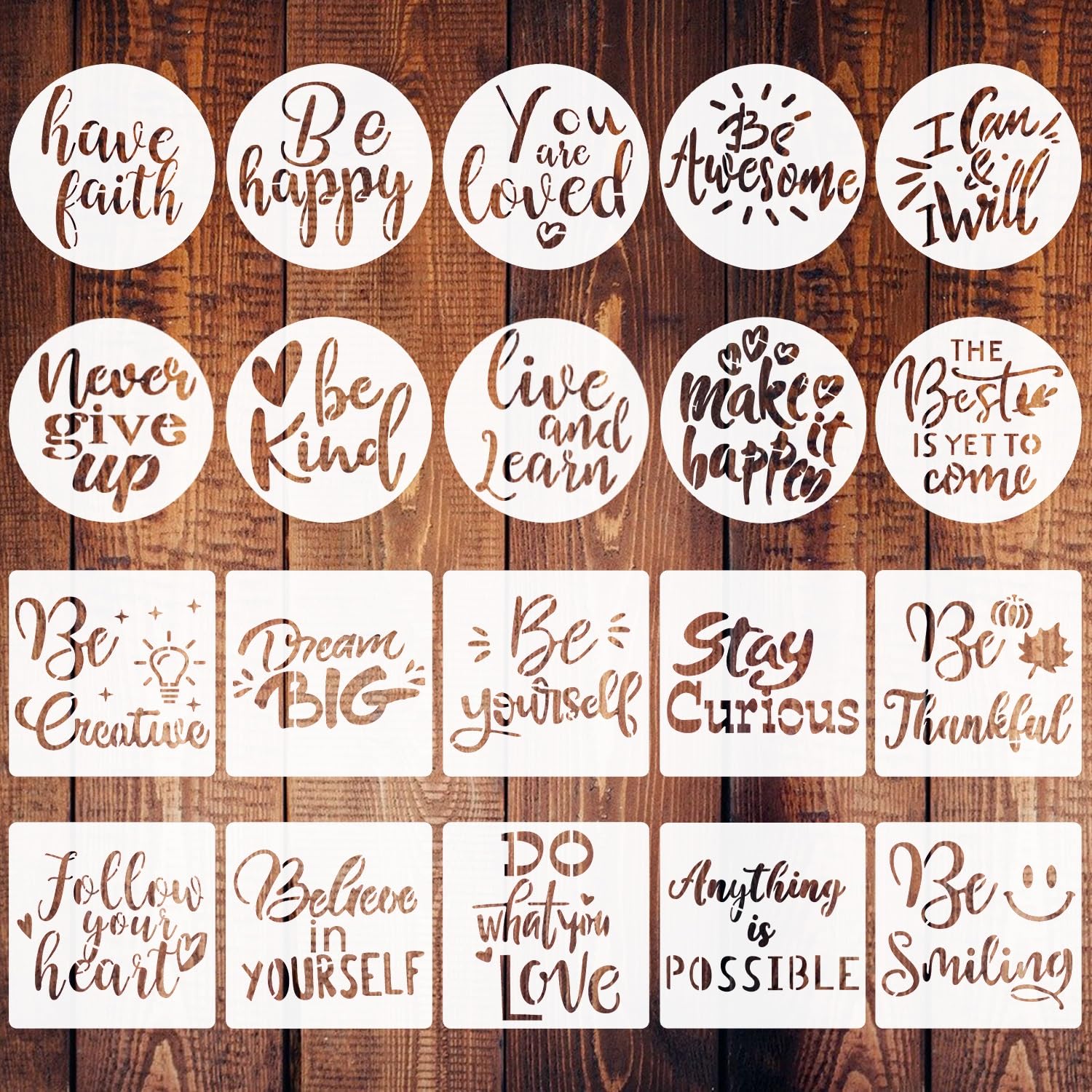Photo 1 of 2.5 inch Inspirational Word Stencils, 20 PCS Motivational Stencils Reusable Mylar Template Inspirational Quotes Stencils for Painting on Wood Wall Home Decor