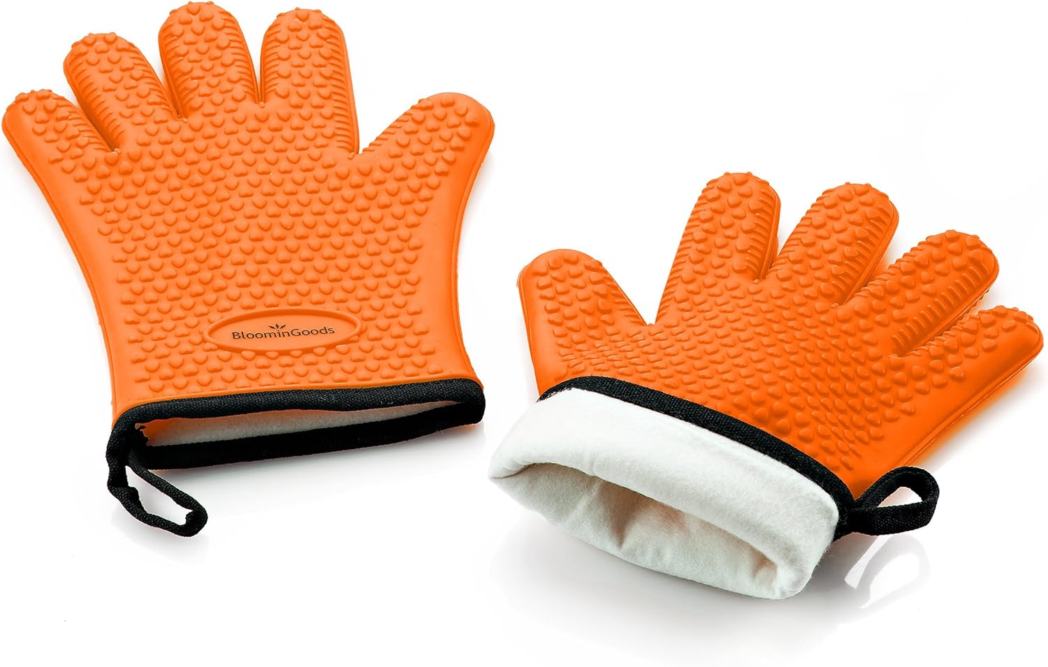 BloominGoods Silicone Cooking Gloves – Heat Resistant Oven Mitt & Barbecue Gloves for Grilling, BBQ and Baking - Non-Slip Potholders with Internal Protective Cotton Layer (Orange) : Garden & Outdoor