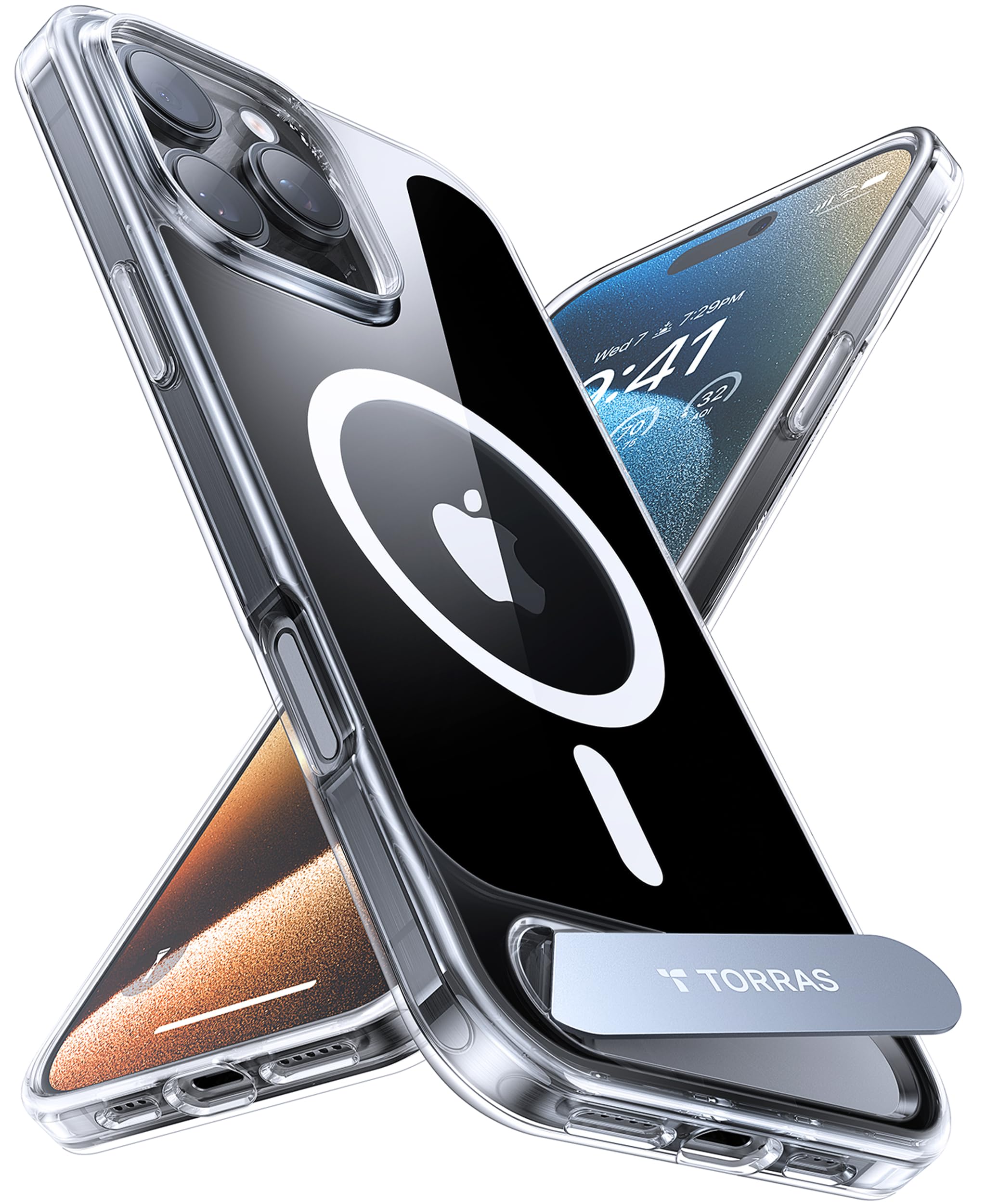 Photo 1 of TORRAS Strong Magnetic & Seamless Stand for iPhone 16 Pro Case Clear, Fit for MagSafe, Never Yellow, 4X Military Grade Drop Tested Kickstand Protective Phone Case for iPhone 16 Pro 6.3", Clear
