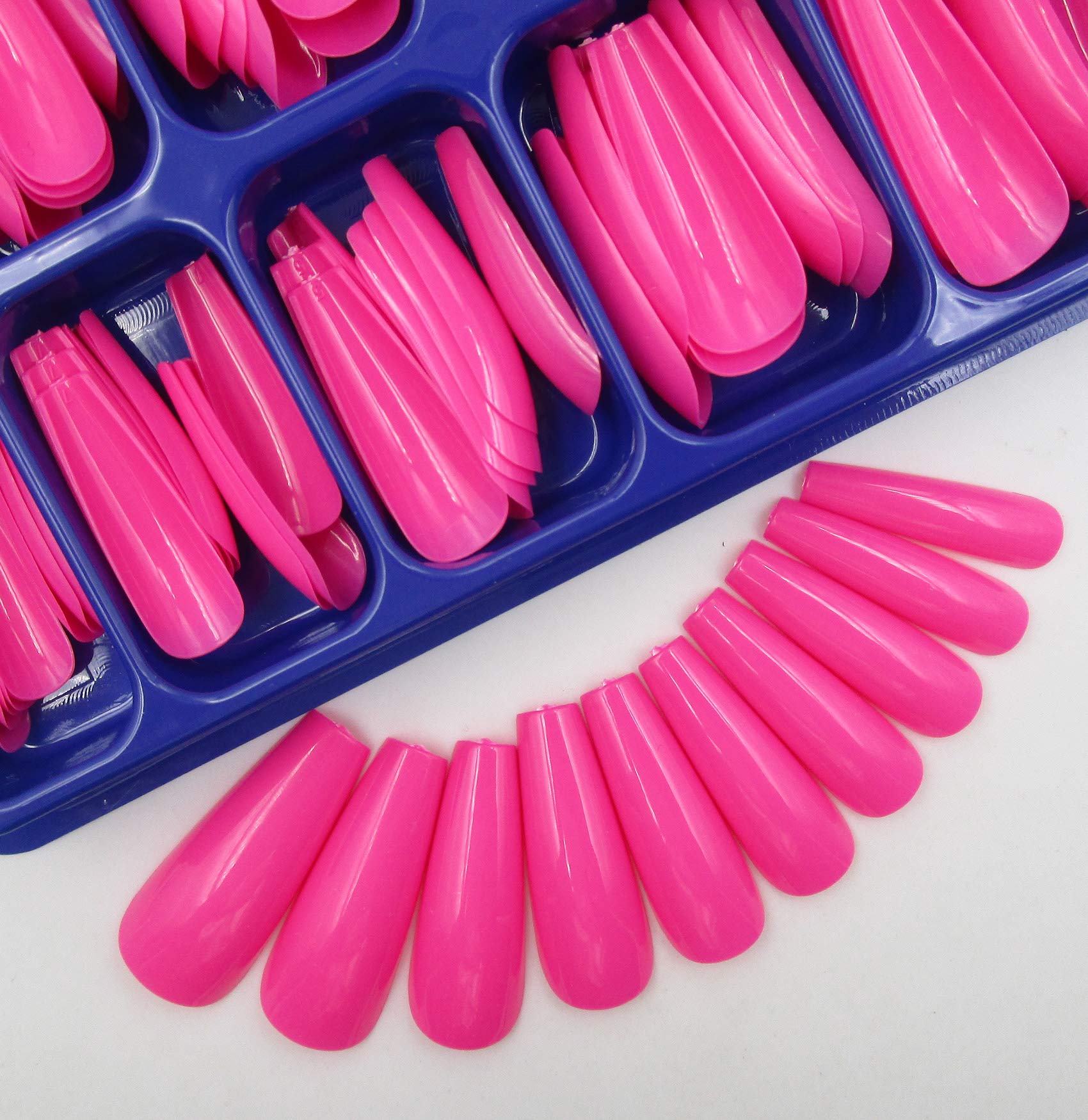 100pc Colored Long Coffin False Nails Artificial Acrylic Tips Ballerina Shape XL Press on Fake Nails Manicure Fingernail DIY Decor for Women Girls (Rose Red)