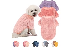 JAMPAYANG Dog Sweater, 3 Pack Dog Sweaters for Small Dogs or Cats, Girl or Boy, Warm Dog Clothes Shirt Coat for Winter Christmas (Pink, Purple, Rose Red, Small)