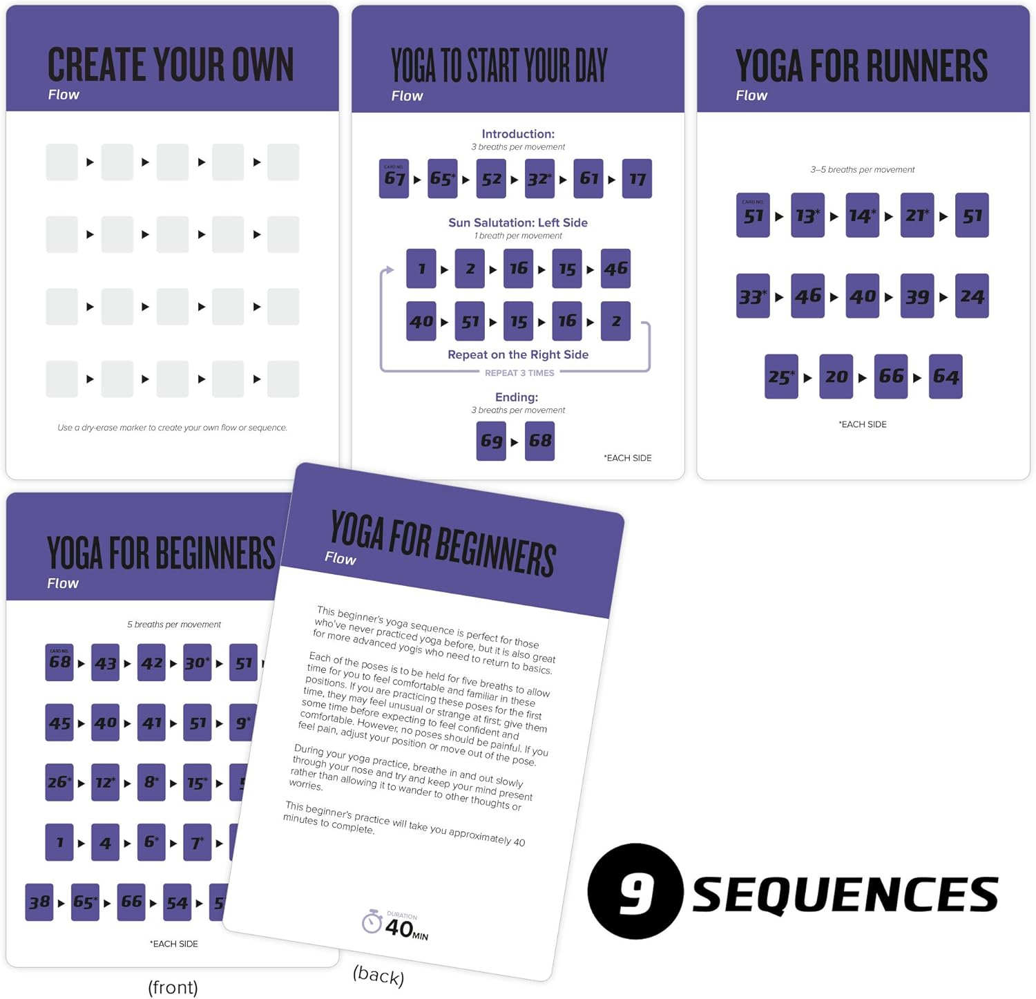 Yoga Cards, Pose Sequence Flow - 70 Yoga Poses, 9 Sequences - Sanskrit & English Asana Names - Yoga Sequencing & Flow Practice Guide for Beginner & Intermediates - Durable Plastic : Sports & Outdoors
