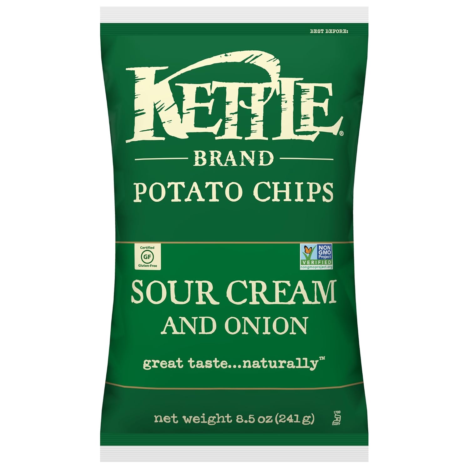 Kettle Brand Potato Chips, Sour Cream and Onion, 8.5 Ounce Bag