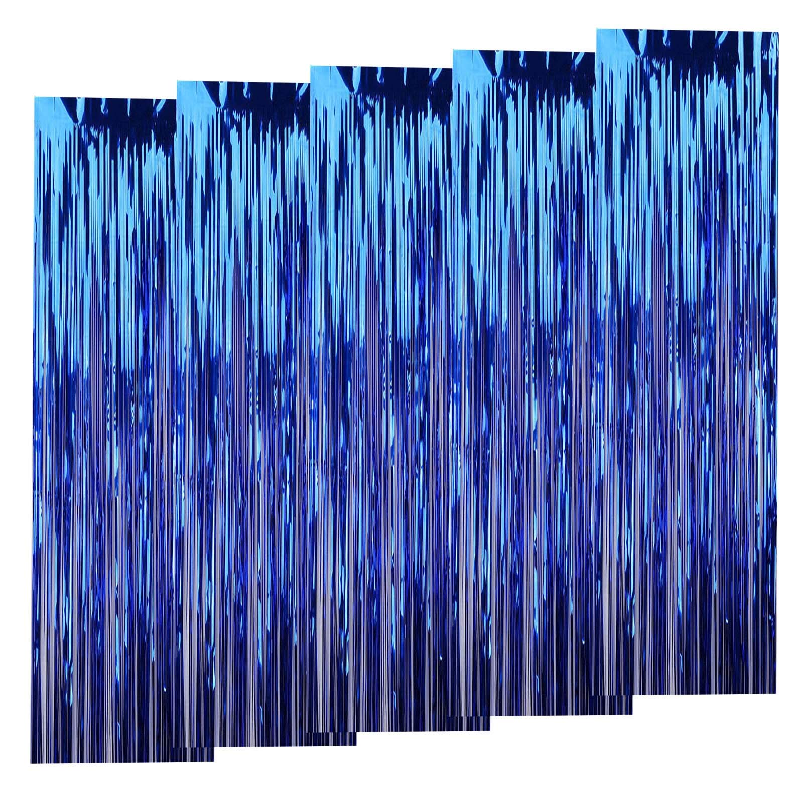Kioneer Metallic Tinsel Curtains Blue 5 Packs 3 ft x 10 ft Foil Fringe Curtains for Photo Backdrop Door Wall Hanging Window Curtain Party Office Decoration (Blue)