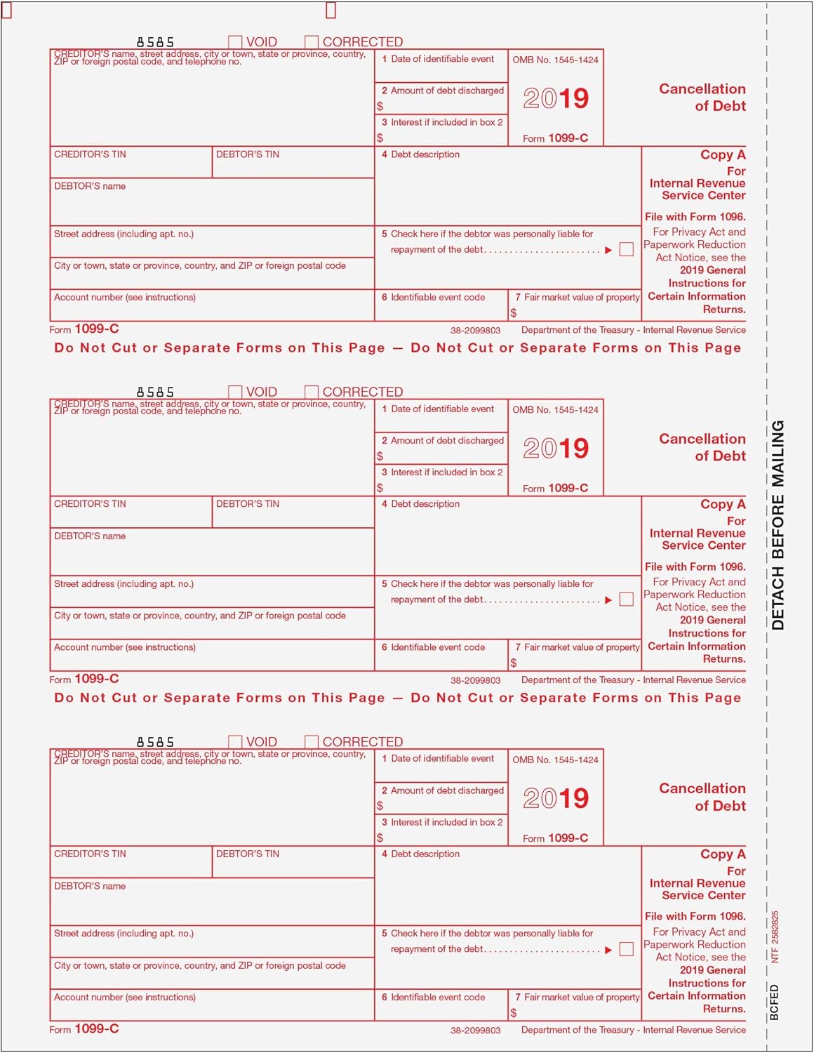 1099 C Federal Copy A For 50 Recipients Forms Recordkeeping Money Handling Human Resources Forms 1099 C Federal Copy A For 50 Recipients Forms Recordkeeping Money Handling Human Resources Forms