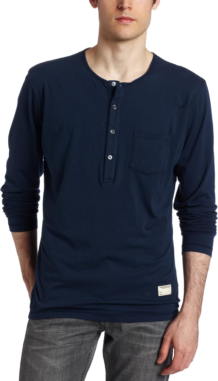 Aviator Henley Playera para Hombre, Midnight, XLarge