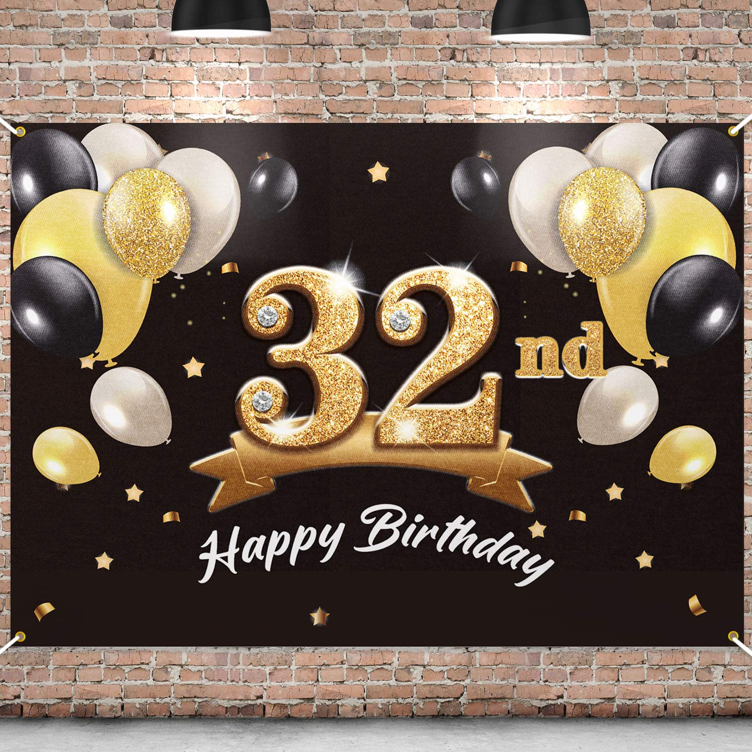 PAKBOOM Happy 32nd Birthday Banner Backdrop - 32 Birthday Party Decorations Supplies for Men - Black Gold 4 x 6ft