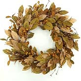 WreathDream 20'' Fall Wreath Autumn Wreath for Front Door Porch Home Decor | brown magnolia leaves and small pomegranate fruits for home Outdoor farmhouse Porch wall window decoration,gift box Included