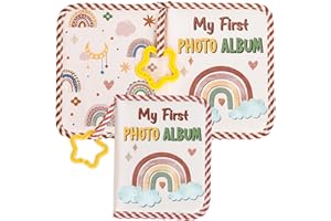 FYSUIMU Baby's My First Family Album Soft Photo Cloth Book Boho Rainbow Photo Album Gift Holds 4x6" Pictures Soft Photo Cloth Book With Safety Mirror For Newborn Baby Shower Toddler Kid