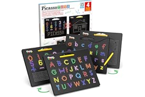PicassoTiles 2PK 4-in-1 Magnetic Drawing Board 12x10 inch Large Magnet Tablet Pad with 4 Facings Lowercase & Uppercase Alphab