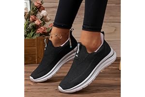 Women's Slip-on Walking Shoes, Elastic Heel Pull Tab & Breathable Knit Upper, Lightweight Casual Sneakers for Easy On/Off-HEI