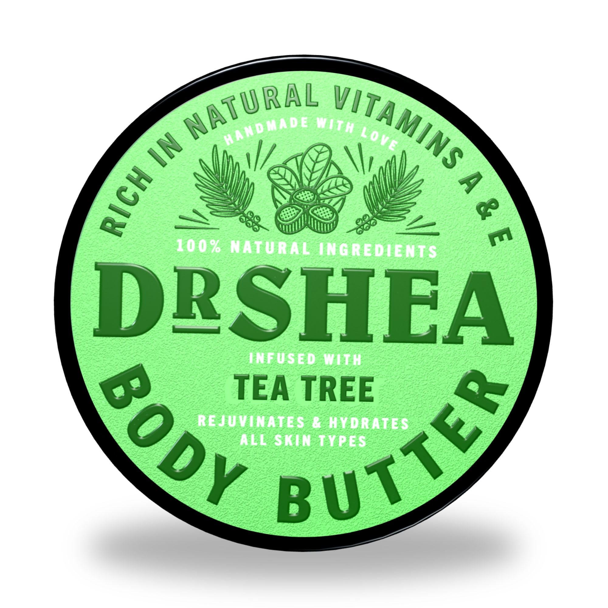 Dr Shea Whipped Body Butter - Intense 24H Hydration & Firming Glow - 100% Natural Shea & Almond Oil - Tea Tree Essential Oil - Vegan Skincare for Dry Skin