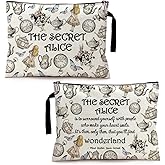 Cusrtyh Wonderland Fairy Tale Retro Funny Canvas Zipper Makeup Bag, Travel Accessories Storage Toiletries Bag, Gifts for Bestie Sister Coworker Friends BBF, Wonderland Lover Inspirational Gifts