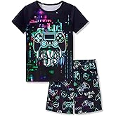 Tebbis 2-Piece Cozy Pajamas For Little/Big Boys Gamer Yellow Short Sleeves Cool PJs Set Kid Size 6-18