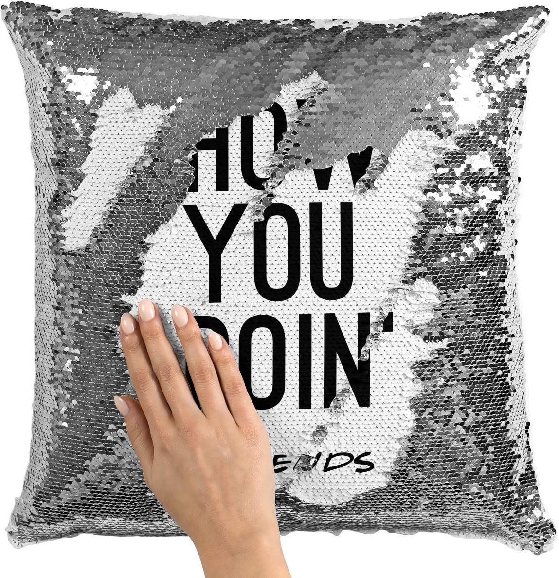 Sequin Throw Pillow How You Doin Joey Quote Friends Tv Show Pillow Printed White Silver Sequin 16 X 16 Price In Uae Amazon Uae Kanbkam