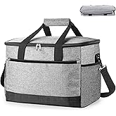 Collapsible Christmas Cooler Bags Insulated, 48 Cans Soft Cooler with Front Zipper Pocket & Shoulder Strap, Portable Leakproof Soft Sided Coolers for Camping/Beach/Picnic/Travel - Grey