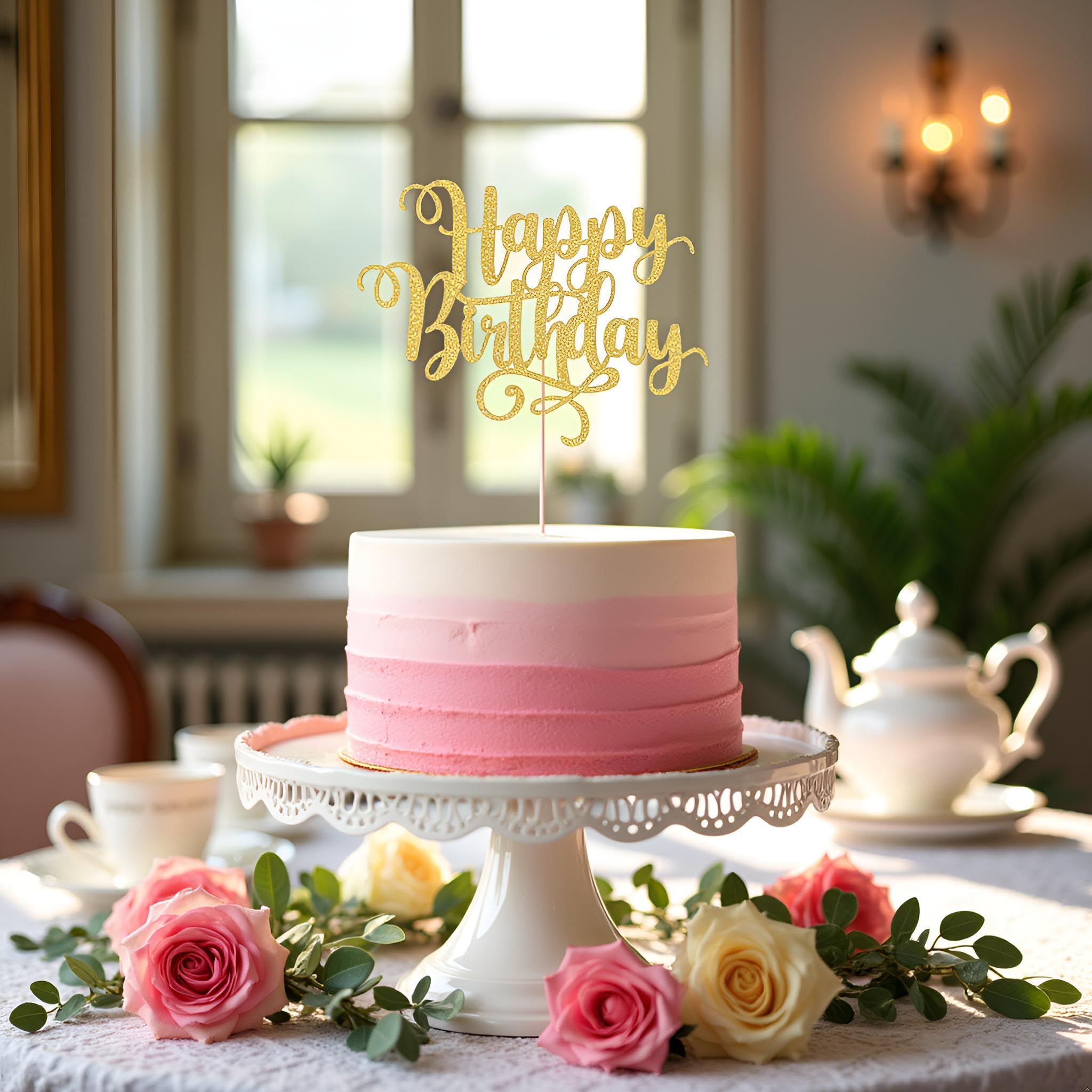 Photo 1 of Sleyberoy Glitter Handmade Birthday Cake Topper Decoration - Anniversary/Birthday Party & Photo Booth Props (golden)