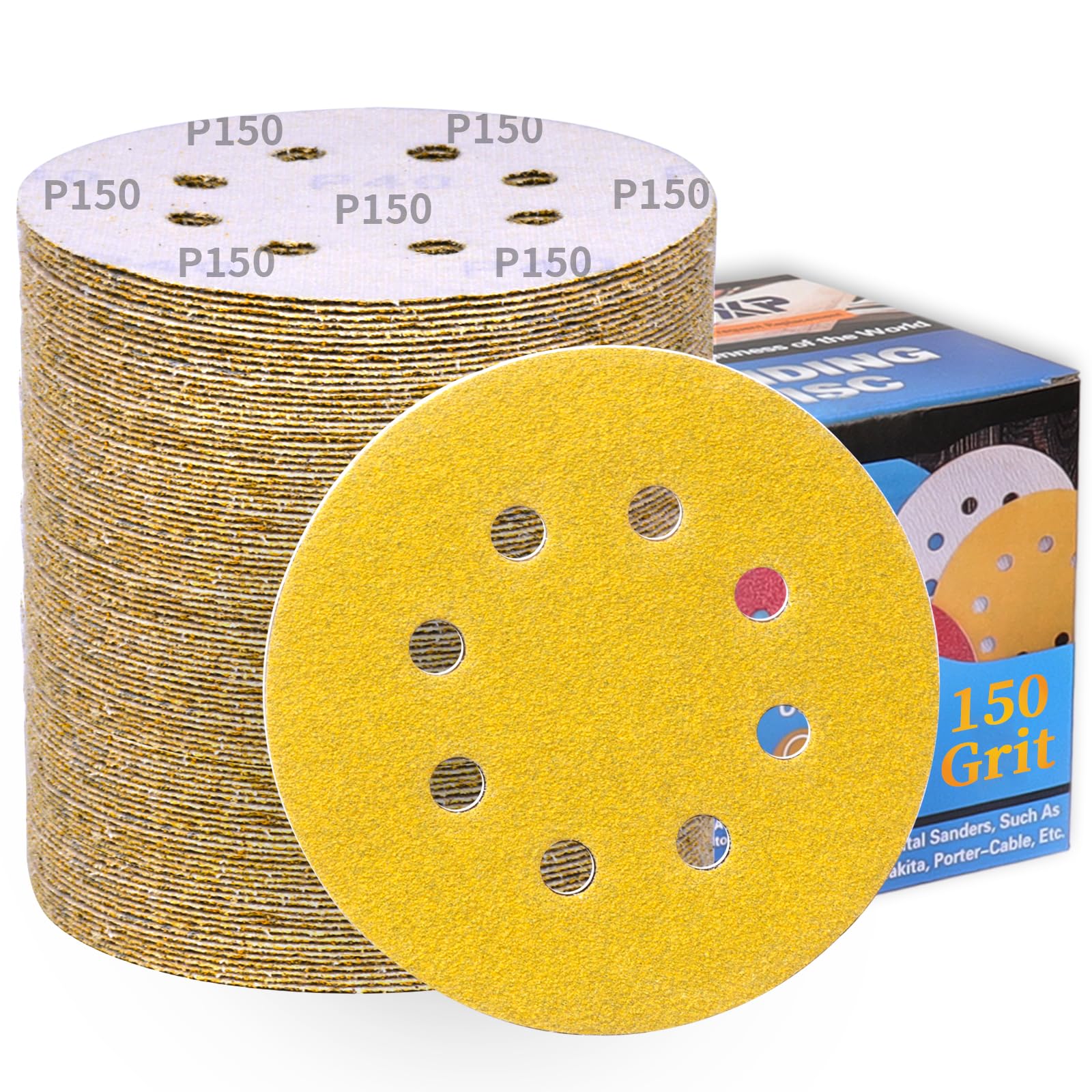 100Pcs 125mm Sanding Discs 150 Grit 8-Holes Hook and Loop Sanding Pads for Random Orbital Sander Sandpaper Sheet-ALPXUXP