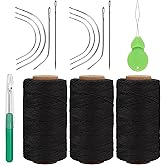 Lusecarl Needle and Thread for Hair Extensions 3 Rolls Hair Weave Sewing Threads with 10 Pcs C J I Shape Curved Upholstery Ne