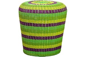 DUSVALLY Wicker Stool for Patio & Garden, Decorative Outdoor Hand Weave Accent Side Table Storage Stool Basket, 18" H Ottoman Footstool for Bedroom Balcony Deck Seat Furniture, Green