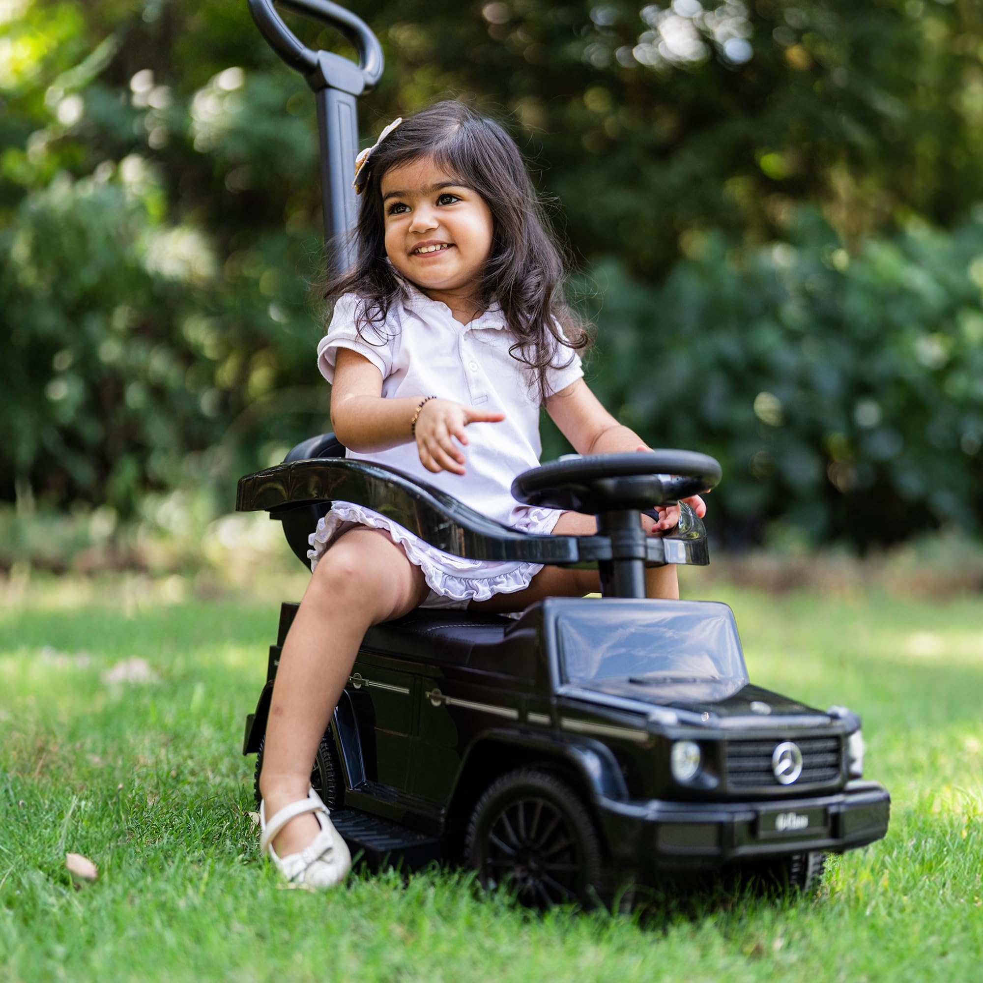 Best Ride On Cars 3 In 1 Mercedes G-Wagon Push Car for Toddlers 1 to 3 Years Old, Kids Outdoor Stroller with Music, Horn Sounds, and Handle, Realistic Driving Experience, Black