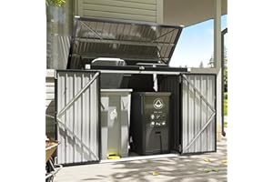 Breezestival 80 Cu. Ft Outdoor Trash Can Storage, 5x3 Ft Outdoor Storage Shed, Horizontal Metal Shed w/Lockable Doors & Waterproof Lid Chain - Holds Trash Cans, Garden Tools for Patio/Garden/Backyard