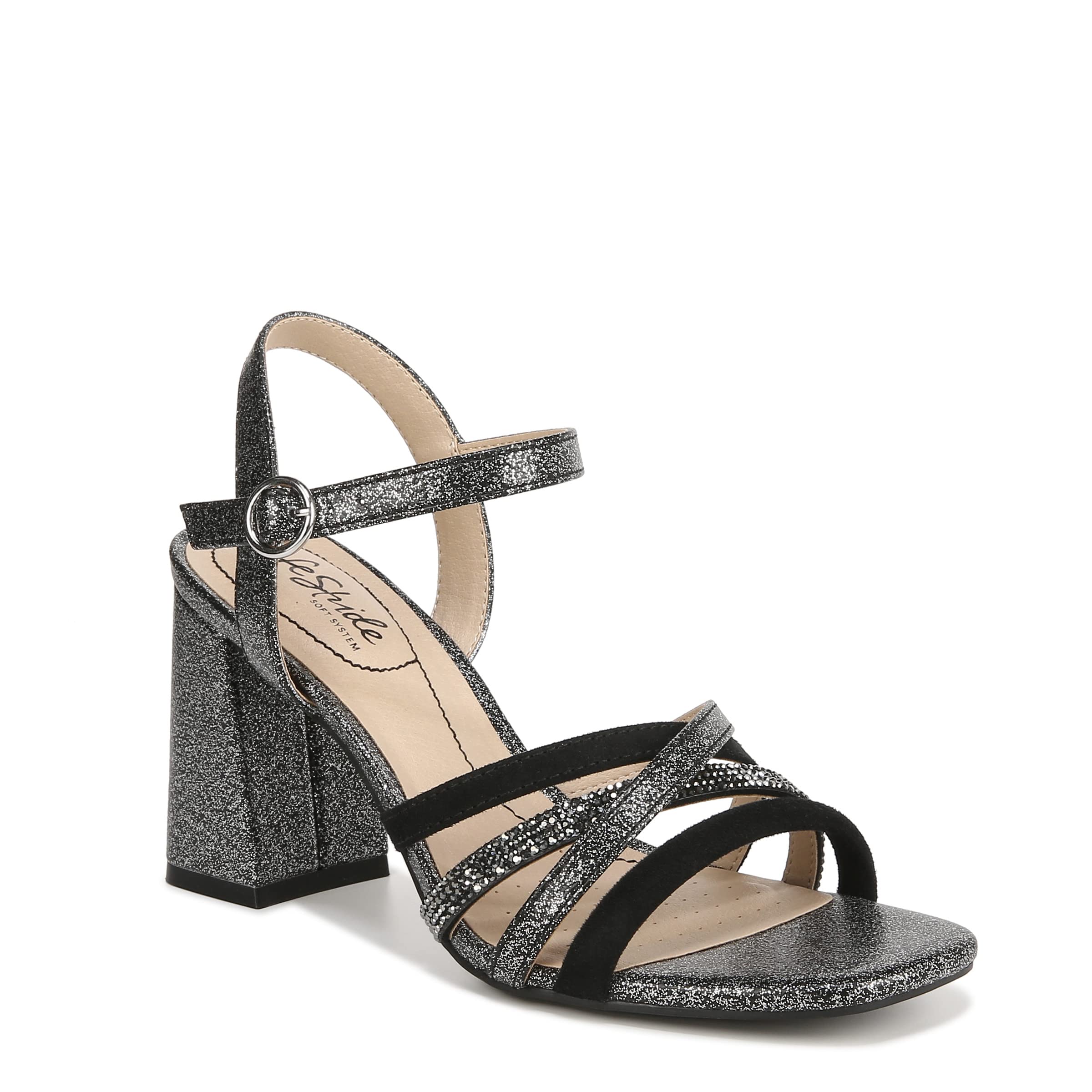 LifeStride Womens Belle Block Heel Strappy Dress Sandals Pewter 9 W